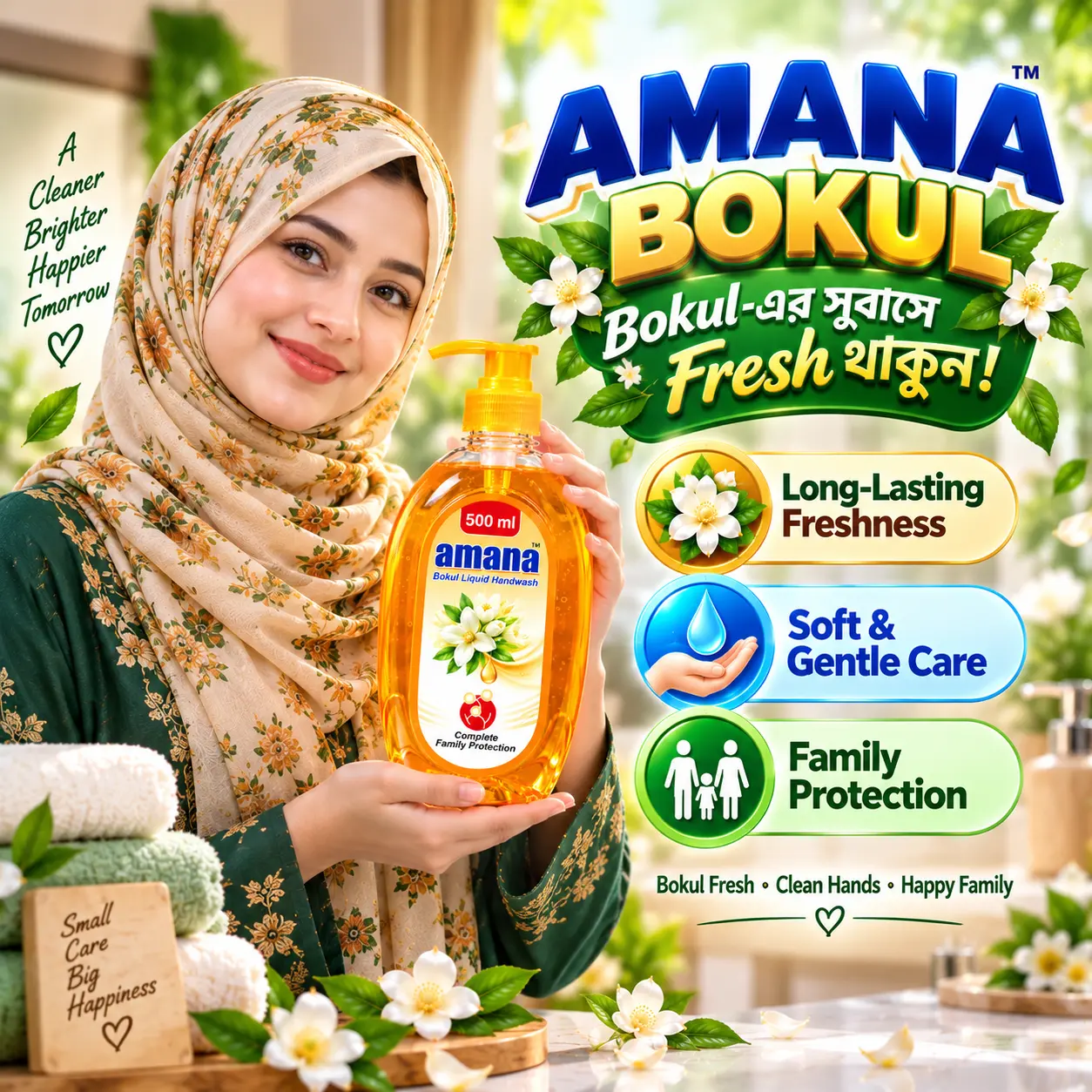 Amana Bokul Liquid Handwash 500ML – Floral Freshness & Family Protection - Image 3