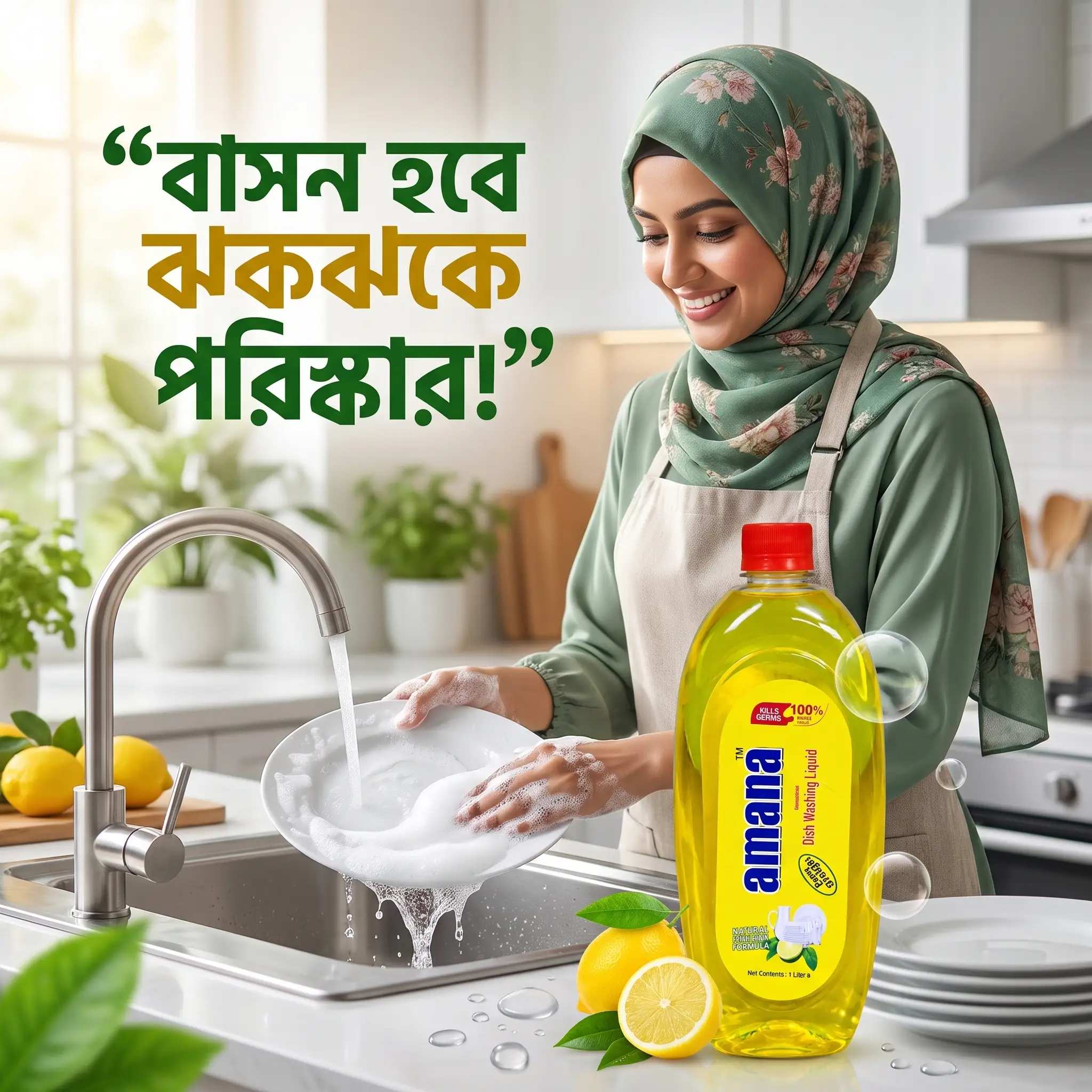 Amana Dish Washing Liquid 1L – Fresh Lemon Formula - Image 4