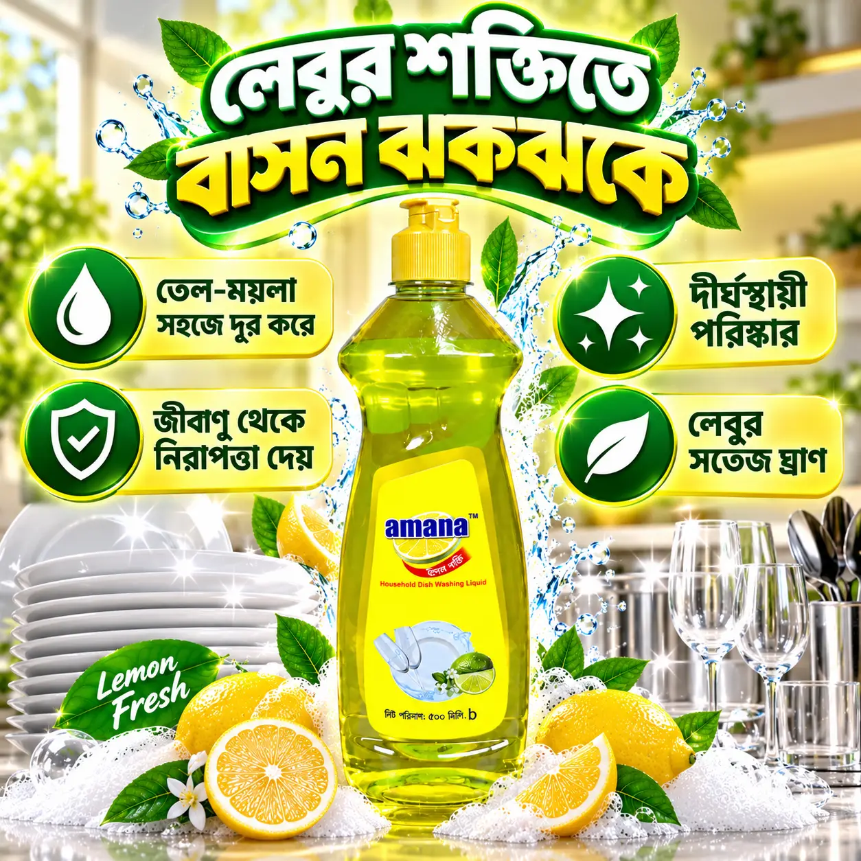 Amana Lemon Dish Washing Liquid 500ML – Fresh & Clean - Image 4