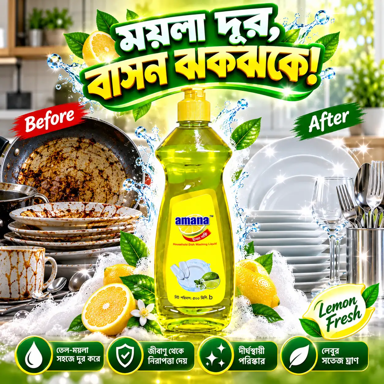 Amana Lemon Dish Washing Liquid 500ML – Fresh & Clean - Image 5
