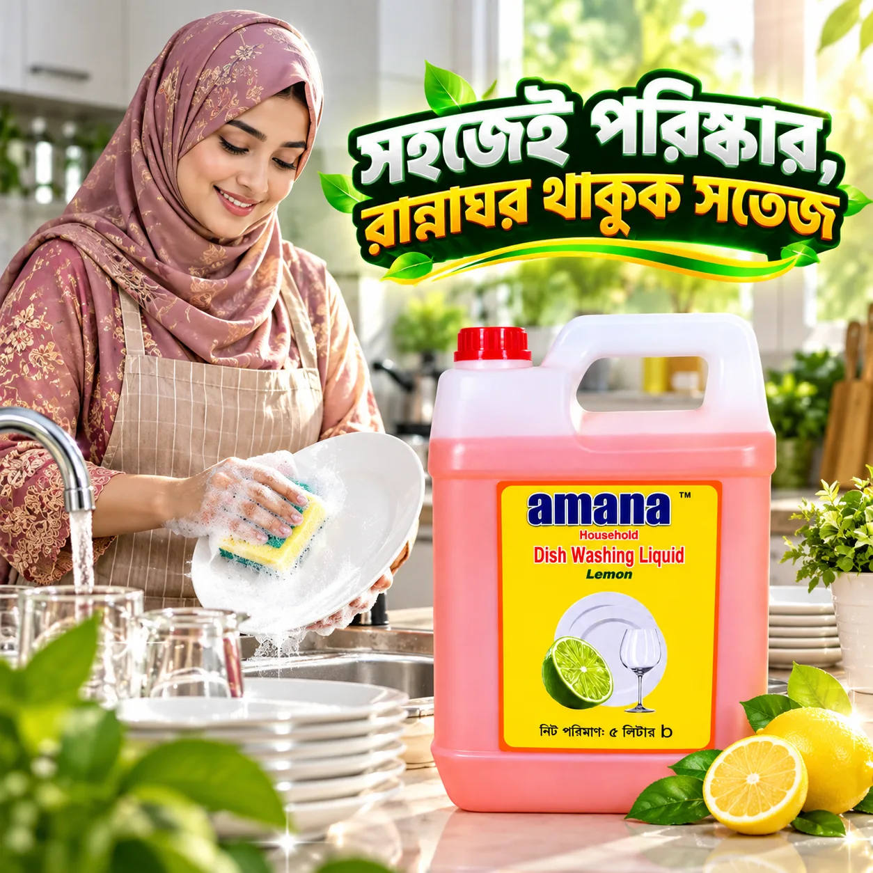 Amana Lemon Dish Washing Liquid 5L – Powerful Cleaning - Image 3