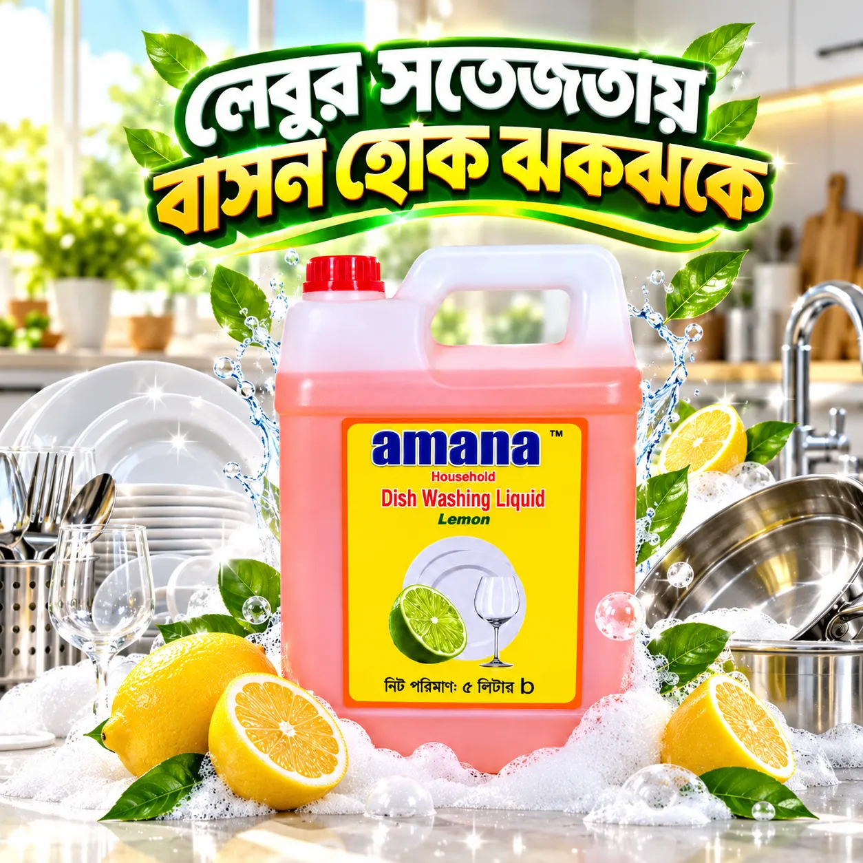 Amana Lemon Dish Washing Liquid 5L – Powerful Cleaning - Image 2