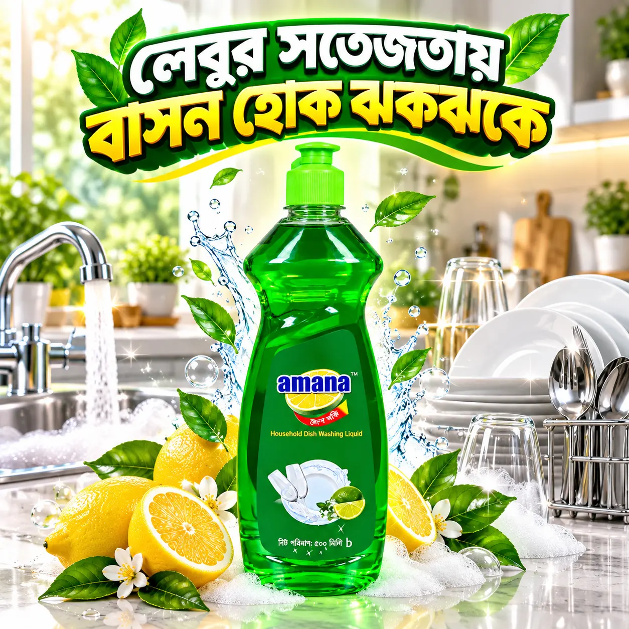 Amana Lemon Dish Washing Liquid 500ML – Fresh & Clean - Image 3
