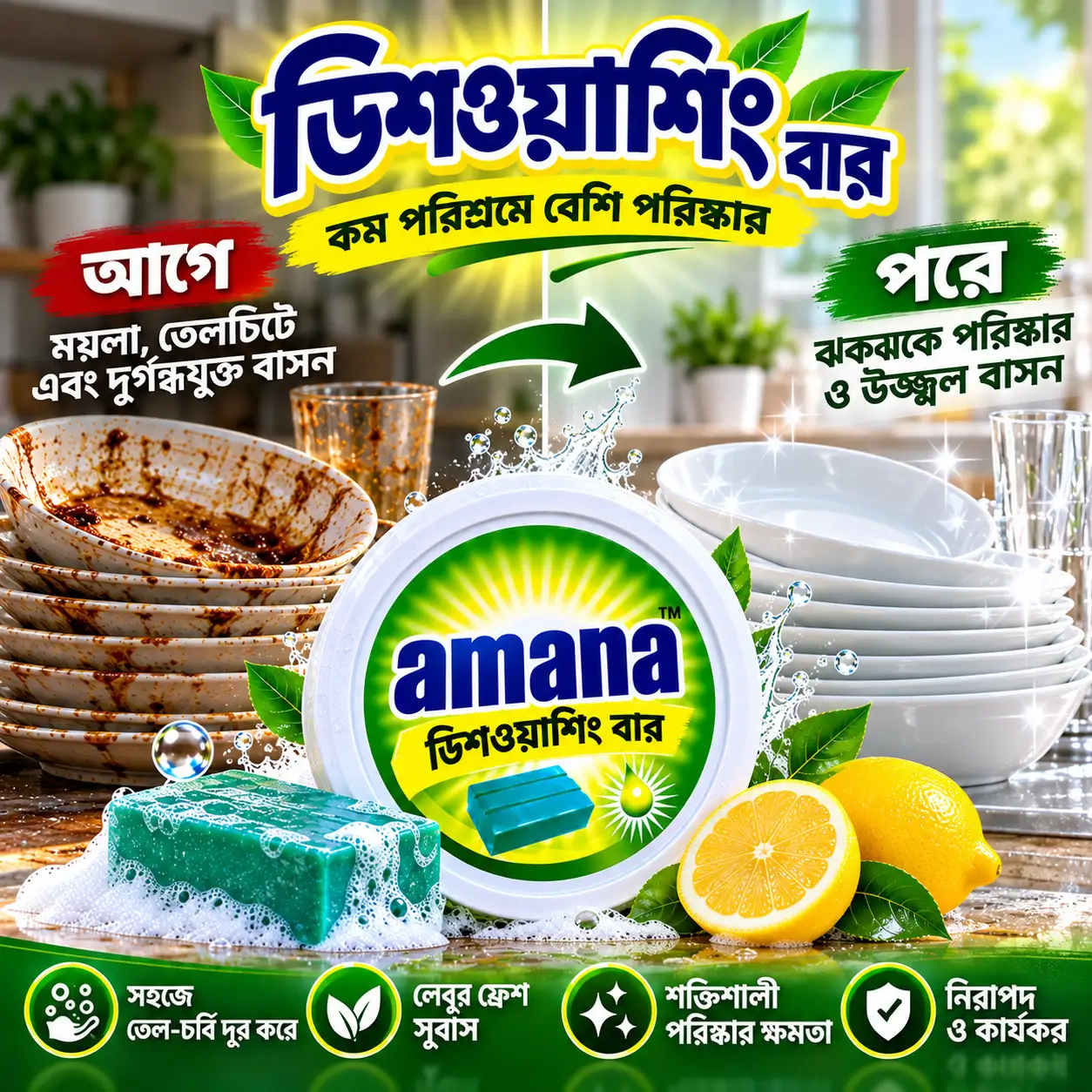 Amana Dishwashing Bar 300G – Powerful Cleaning - Image 3