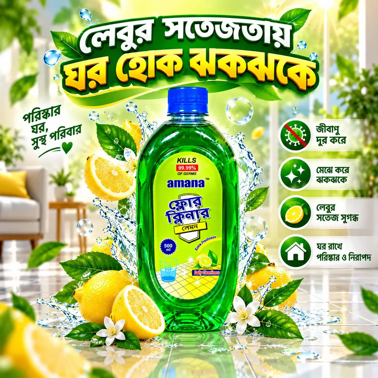 Amana Lemon Floor Cleaner 500ML – Extra Freshness - Image 3