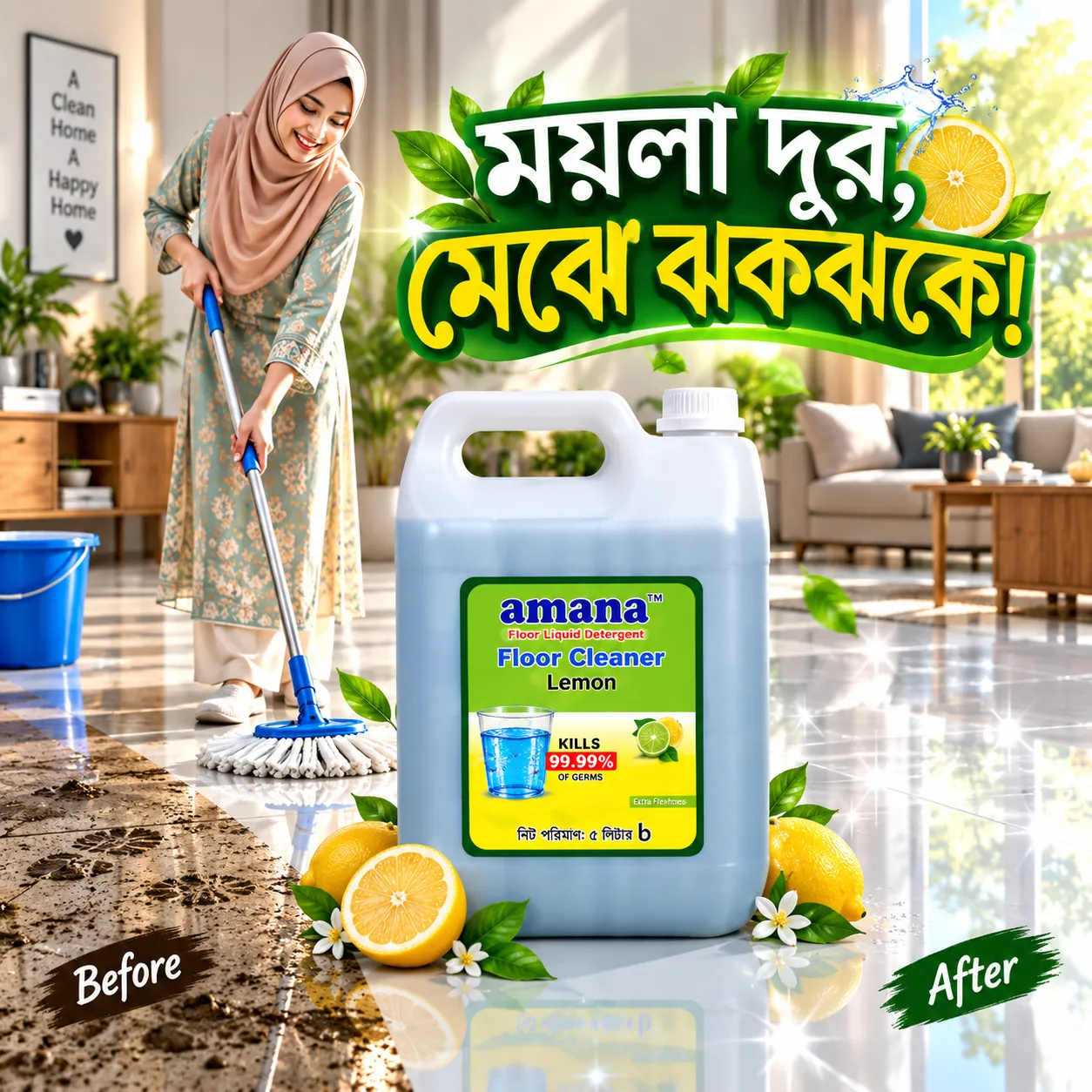 Amana Lemon Floor Cleaner 5L – 99.99% Germ Protection - Image 3