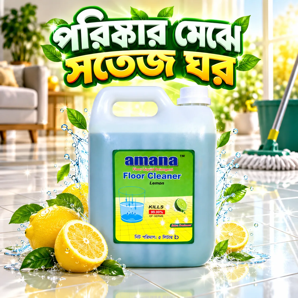 Amana Lemon Floor Cleaner 5L – 99.99% Germ Protection - Image 2