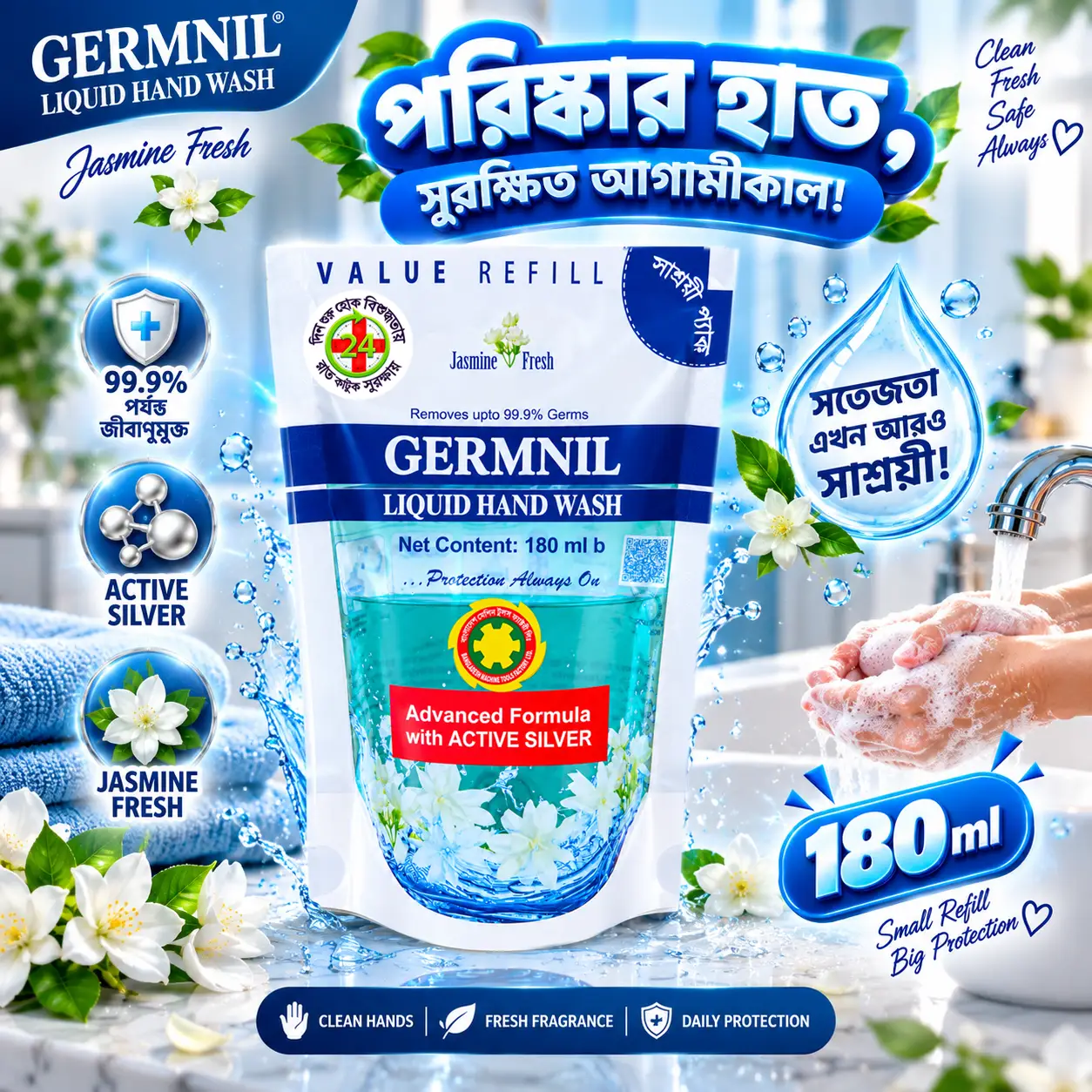 GERMNIL Liquid Hand Wash 180ml | BMTF Product | Jasmine Fresh Refill - Image 2