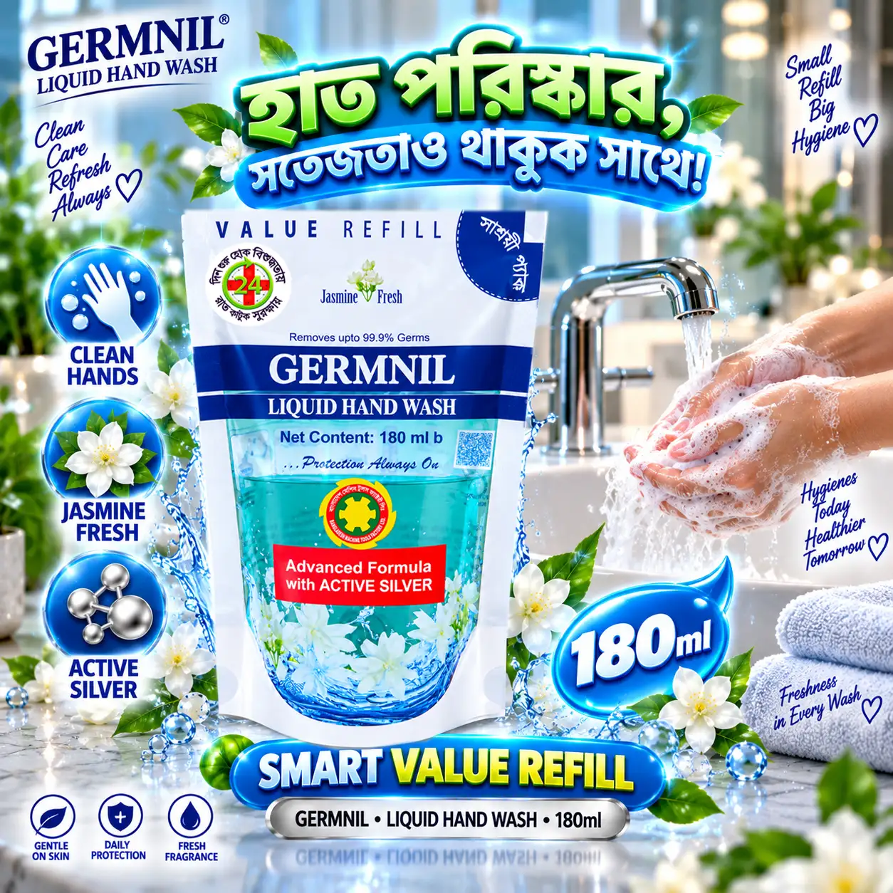 GERMNIL Liquid Hand Wash 180ml | BMTF Product | Jasmine Fresh Refill - Image 4