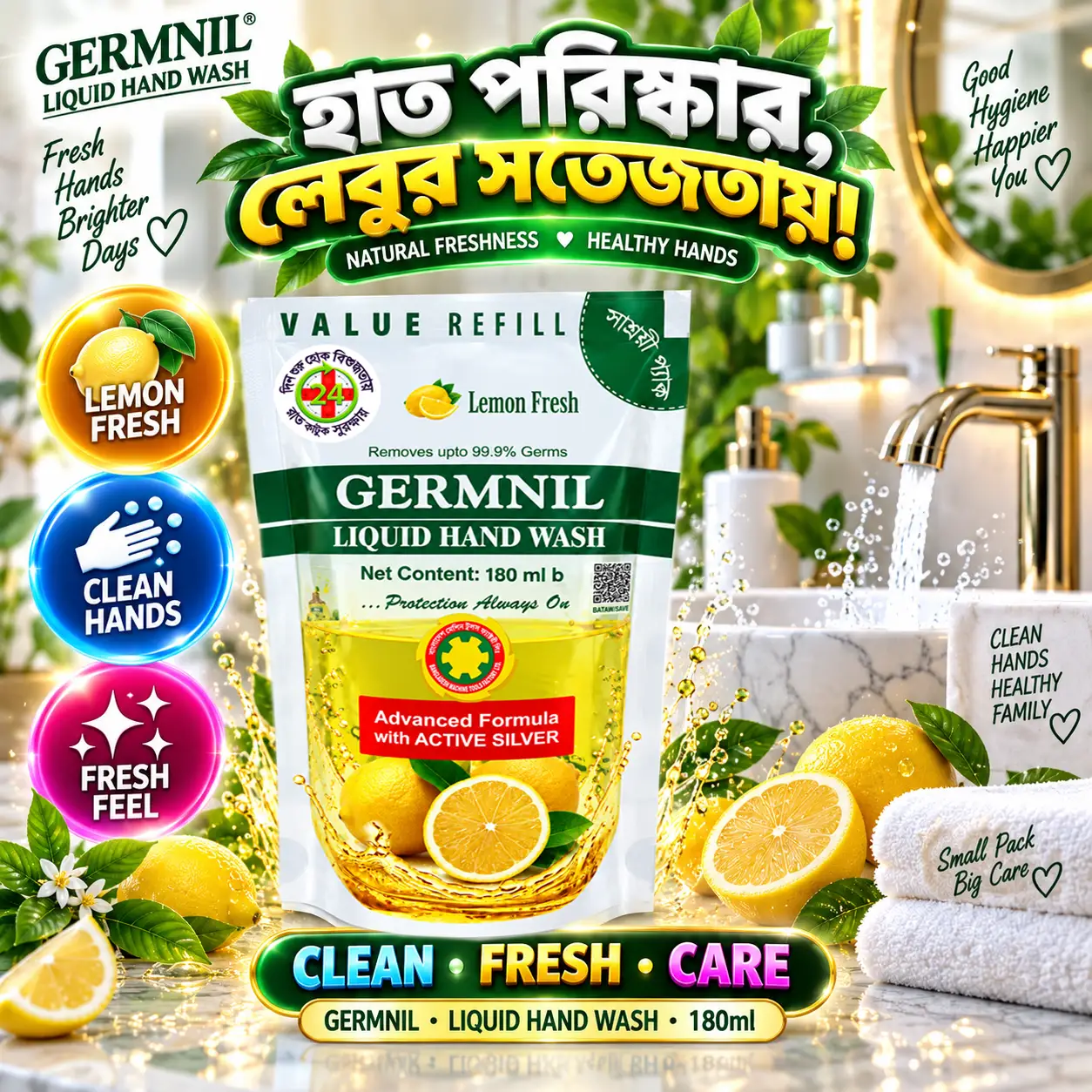 GERMNIL Liquid Hand Wash 180ml | BMTF Product | Lemon Fresh Refill - Image 2