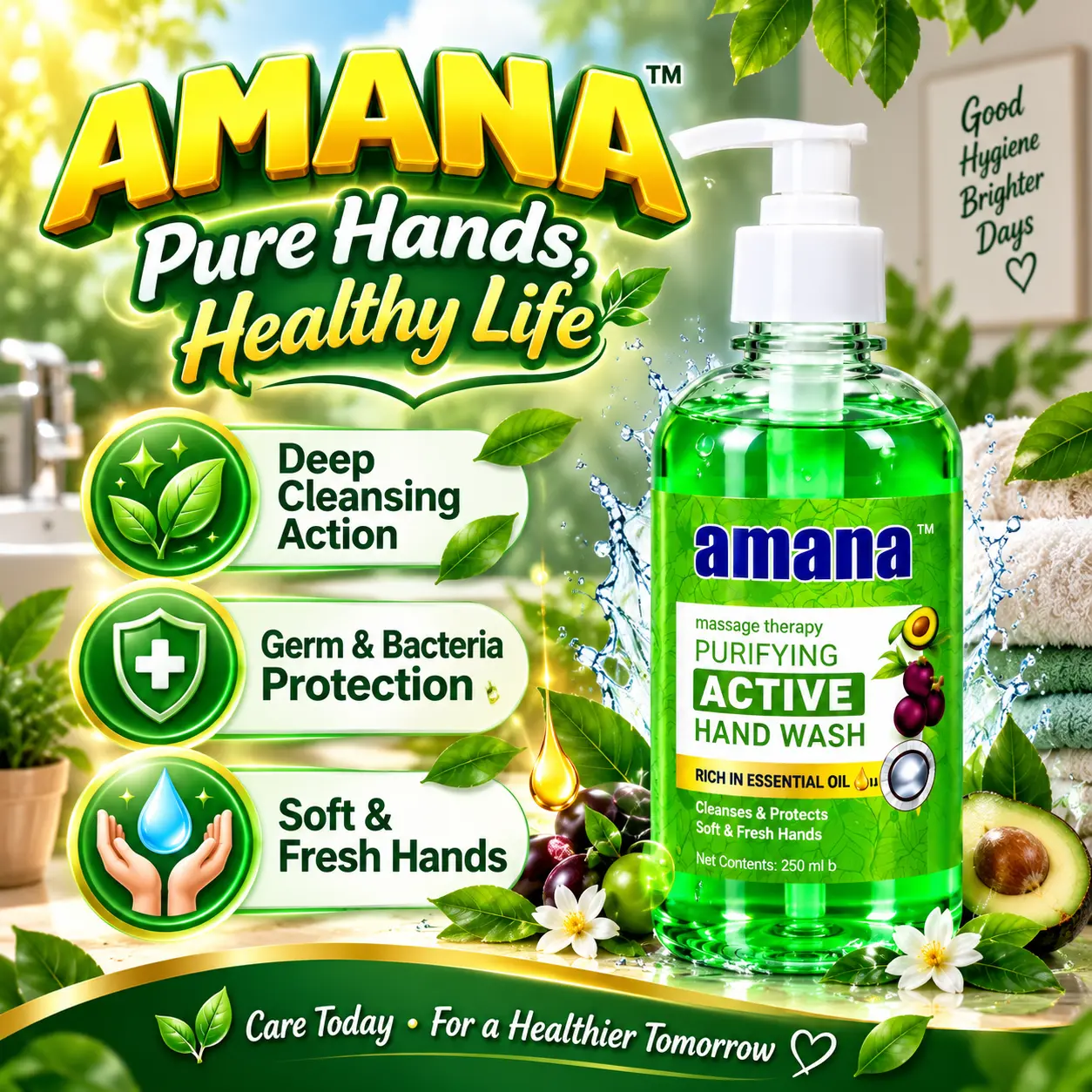 Amana Purifying Active Hand Wash 250ML – Essential Oil & Fresh Hands - Image 6