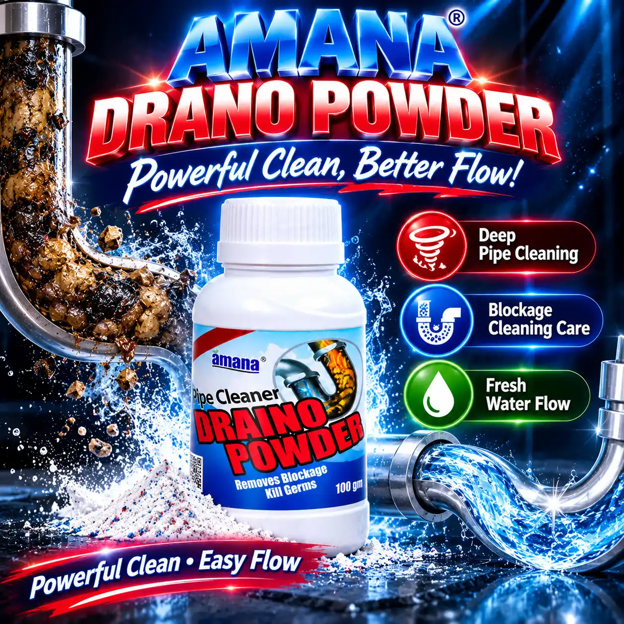Amana Dranno Powder Pipe Cleaner 100G – Drain Blockage Remover - Image 3