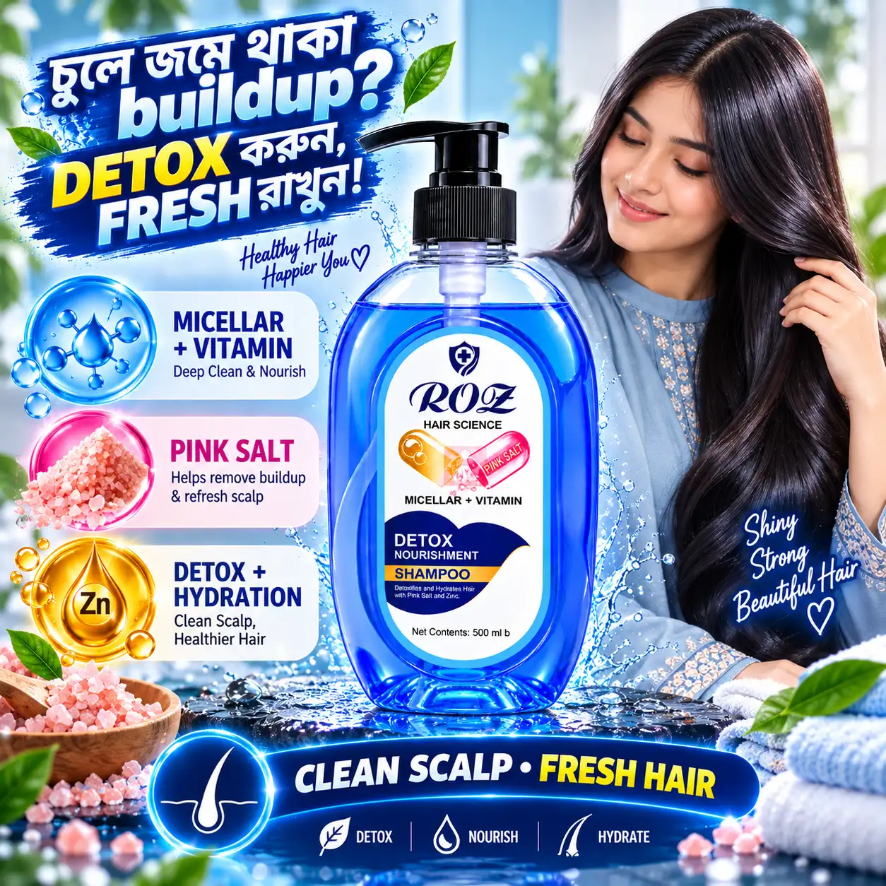 ROQZ Hair Science Detox Nourishment Shampoo 500ML – Micellar + Vitamin B5 - Image 7