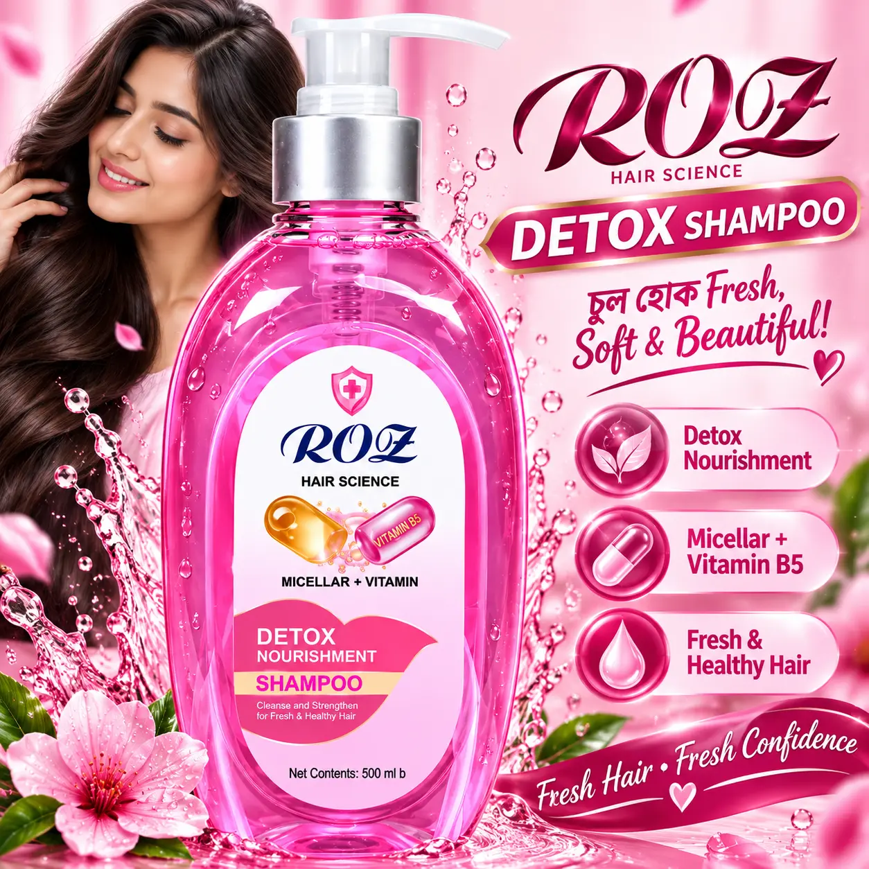 ROQZ Hair Science Detox Nourishment Shampoo 500ML – Micellar + Vitamin B5 - Image 4