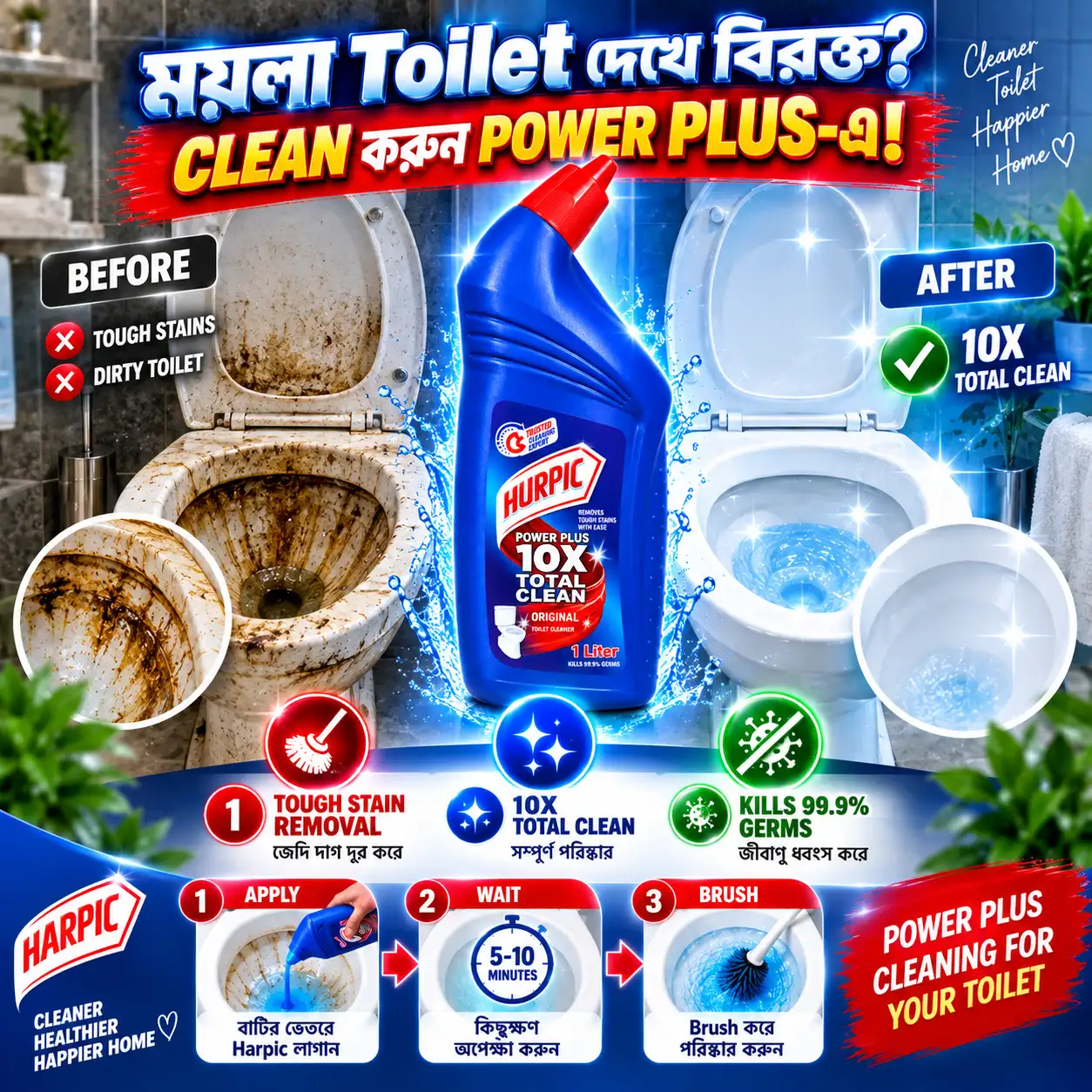 Harpic Power Plus 10X Total Clean Original Toilet Cleaner 1L - Image 3