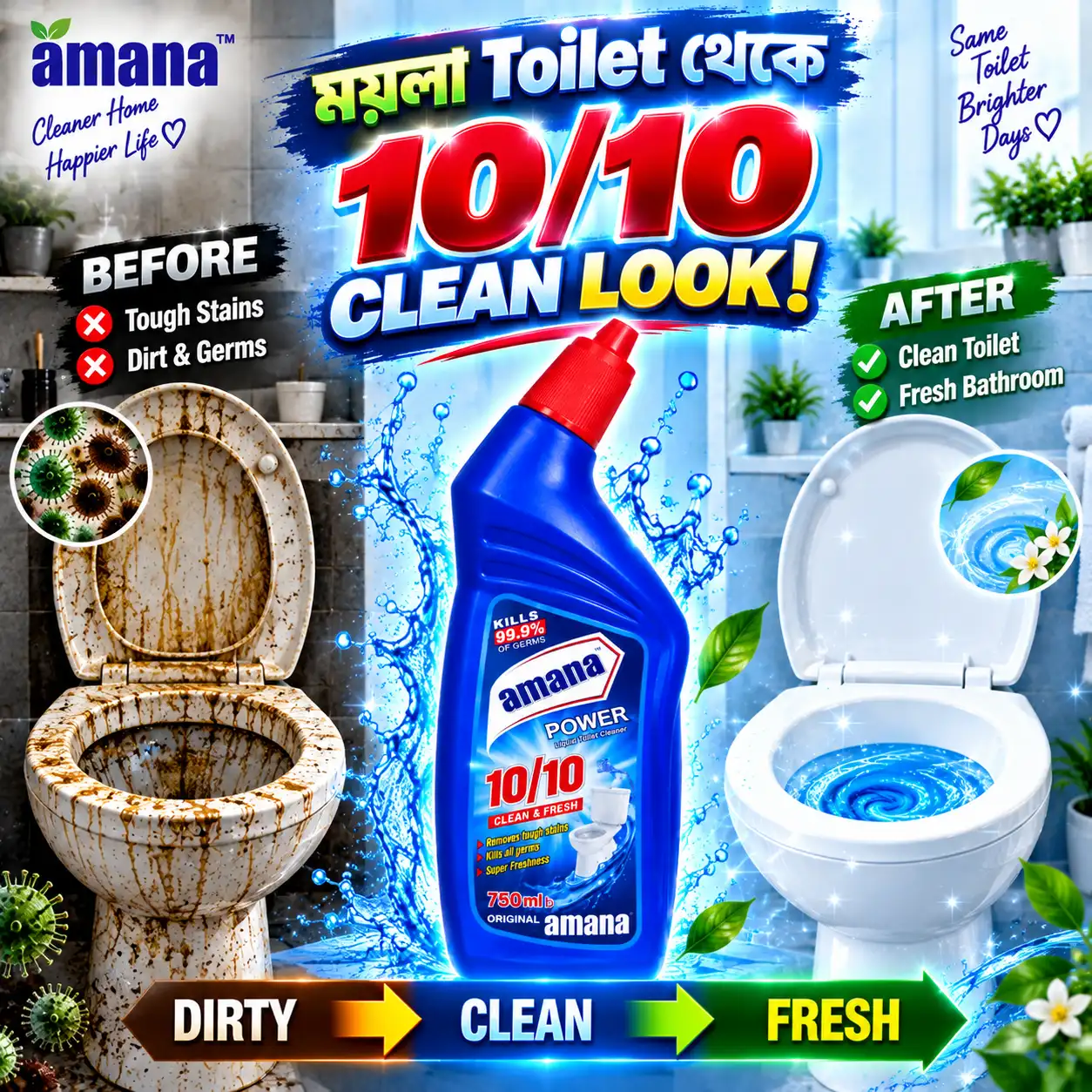 amana Power 10X Clean Fresh Liquid Toilet Cleaner 750ml - Image 3