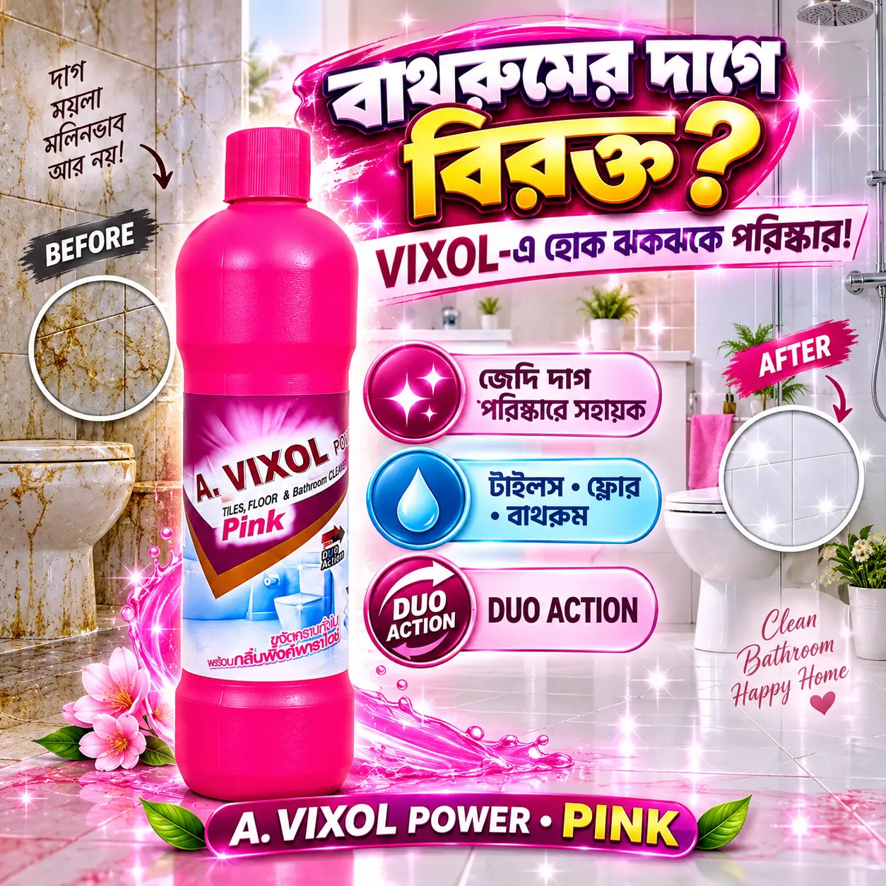 A.VIXOL Power Pink Tiles Floor and Bathroom Cleaner 1L - Image 2