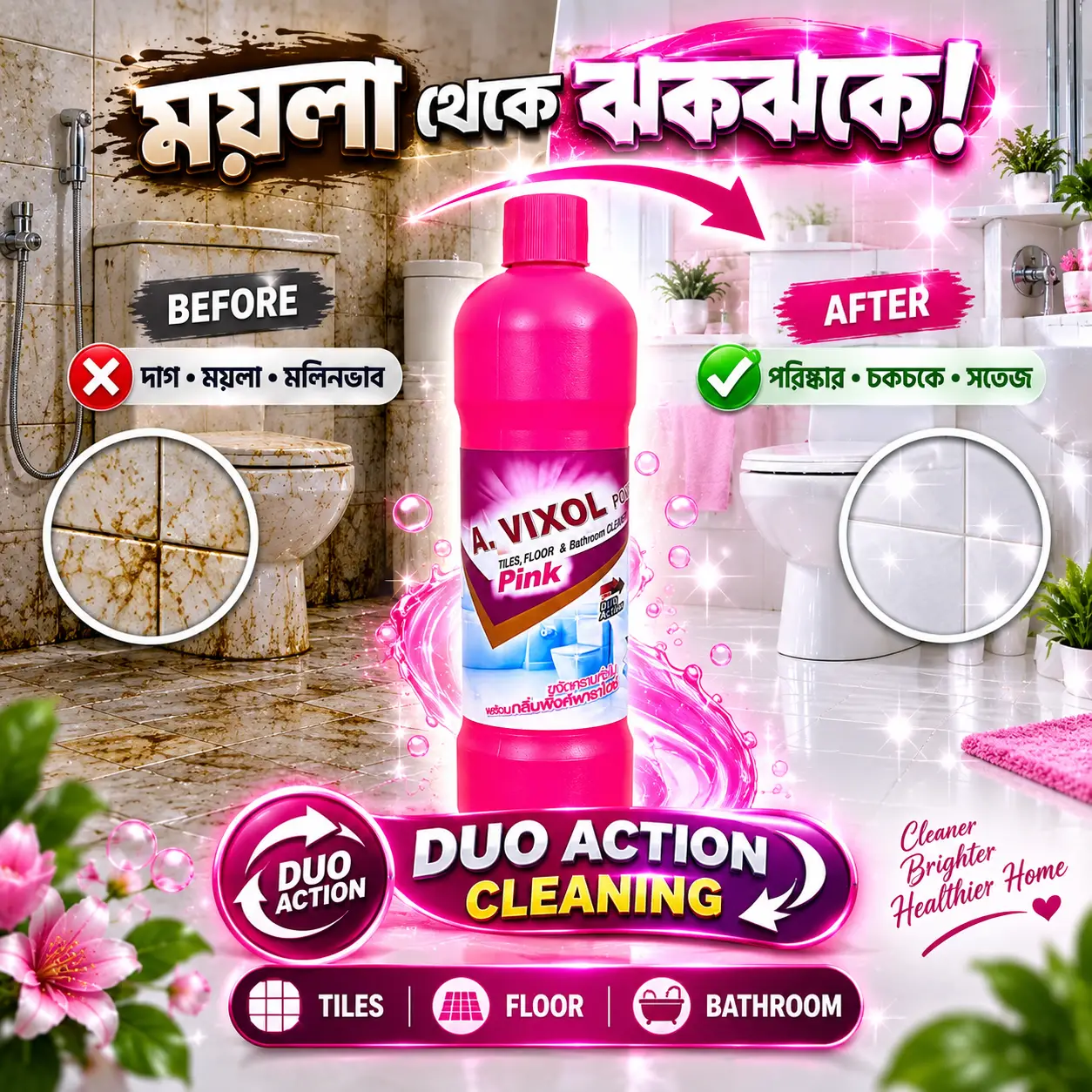 A.VIXOL Power Pink Tiles Floor and Bathroom Cleaner 1L - Image 3