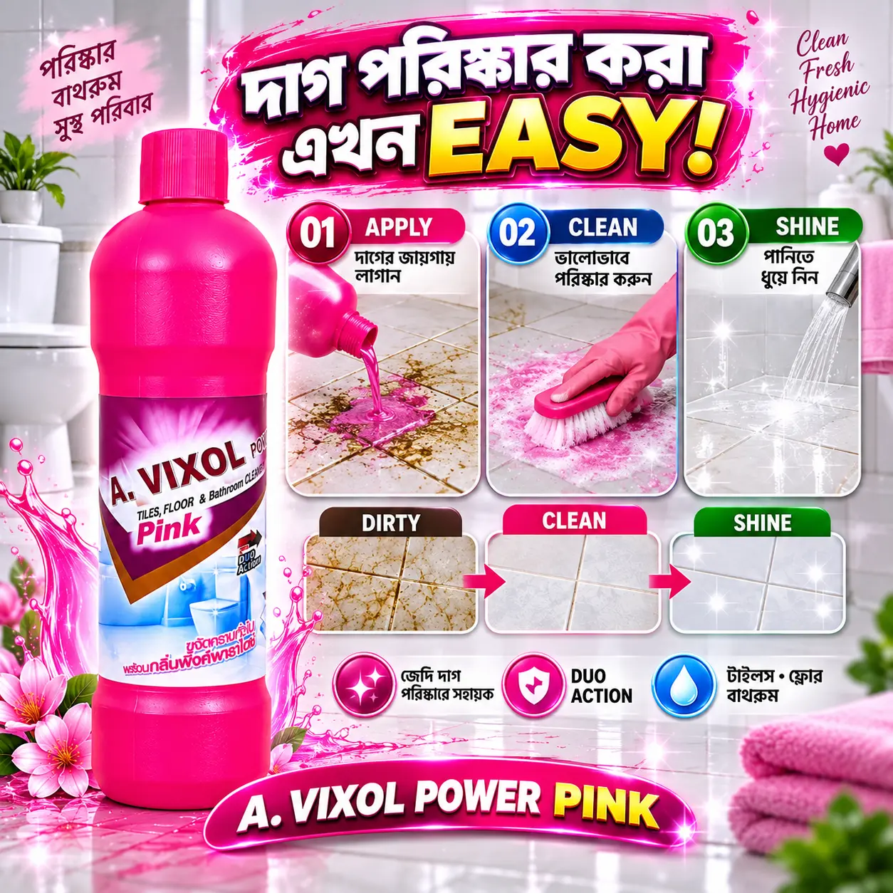 A.VIXOL Power Pink Tiles Floor and Bathroom Cleaner 1L - Image 4